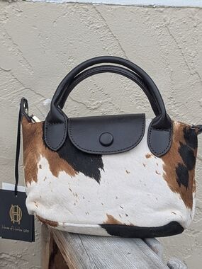 NWT House of Harlow 1960 Cow Print Calf Hair Mini Top Handle Bag Crossbody
